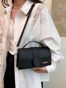 Women Fashion Versatile Simple Flap PU Tote Handbag - Black - View 6