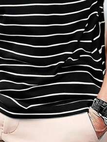 1 件男士条纹 Polo 衫，短袖 1/4 纽扣，透气凉爽，适合商务、高尔夫、休闲、运动、户外、旅行、派对 - 黑色 - 查看 5