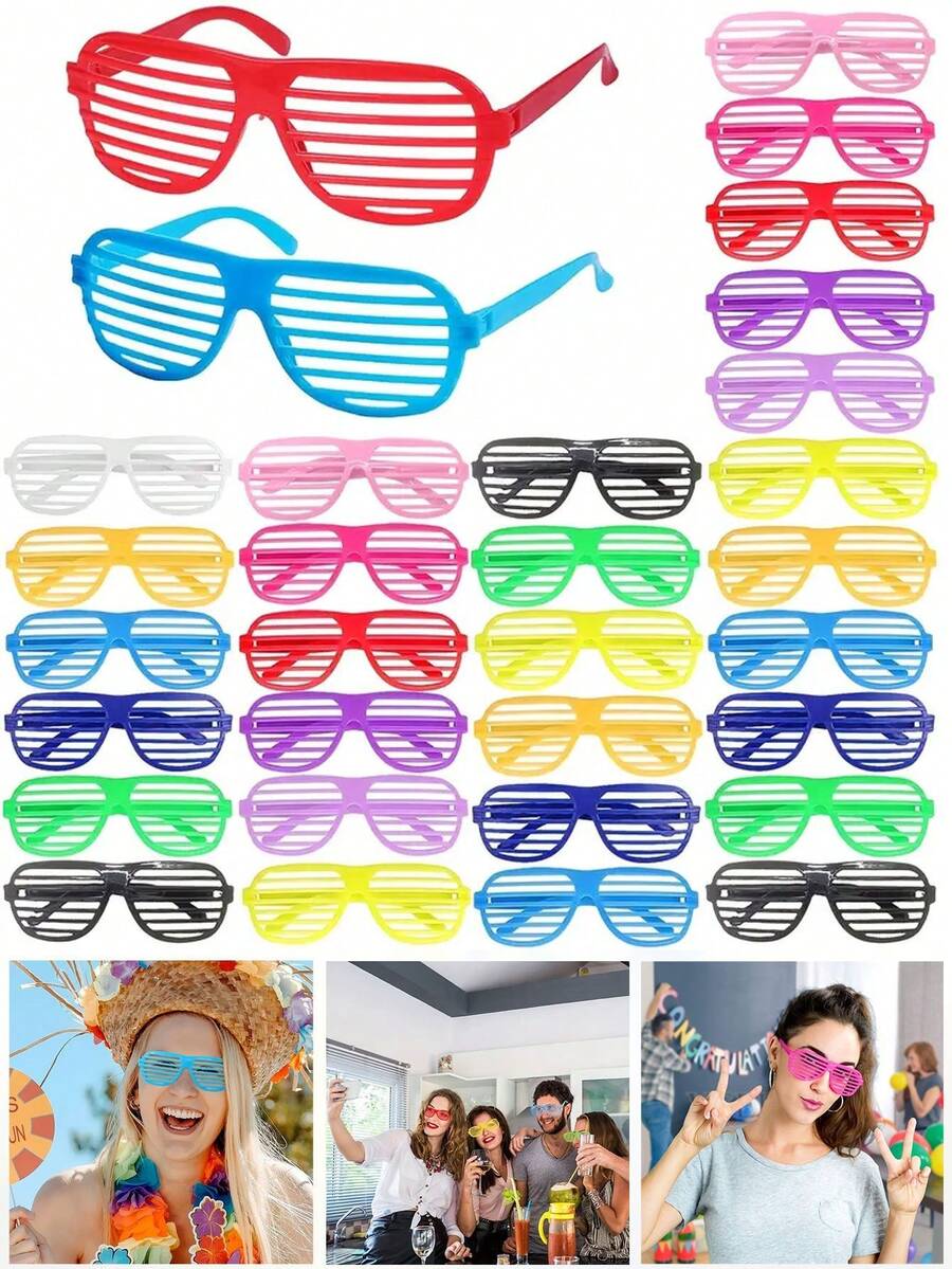 12片/6片复古80/90年代百叶窗款式，霓虹色百叶窗，百叶窗，派对礼品填充物，新奇服装配饰，适合夜间派对、生日装饰、派对和音乐节、海滩配饰，多种颜色可选，派对礼品，毕业典礼，迪斯科生日装饰，万圣节装饰，万圣节派对用品，圣诞节装饰，圣诞节派对用品