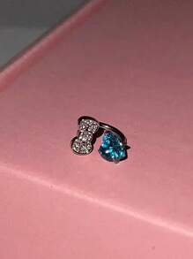 1pc Cute Butterfly Horseshoe Pink Heart Zirconia Titanium Earring Stud For Women, 1.2mm Thickness, Fashion Jewelry Gift