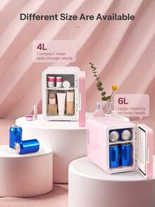 Yabano Skincare Fridge, Mini Fridge With Dimmable LED Morror, 4L Makeup Fridge For Bedroom, Car, Office & Dorm, Cooler & Warmer, Portable Small Refrigerator For Cosmetics, Skin Care And Food, Pink