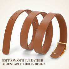 2pcs Solid Color Casual PU Leather Women Thin Waist Belt, Adjustable For Spring & Summer