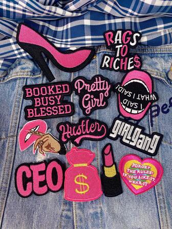 1 套 3/6/12 件粉色女孩系列刺绣补丁涤纶徽章时尚贴花装饰配件布贴 DIY 服装熨烫补丁缝制适用于背包、牛仔裤、夹克、T 恤、帽子、连衣裙等