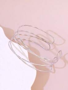 1 件女式金属纹理线复古多层缠绕手链，时尚别致配饰 - 銀色 - 查看 3