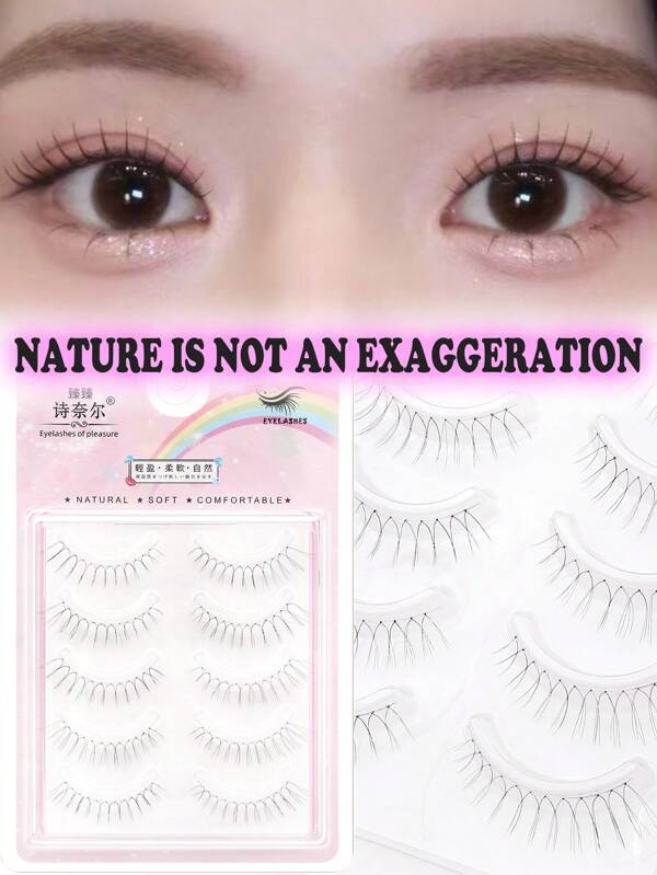 "Hot" Novice,5 Paris Japanese And Korean Women's Lovely Style False Eyelashes, New U-Shaped Natural Slender False Eyelashes, Suitable For Beginners And Daily Use, COSPLAY, Anime Style False Eyelashes.