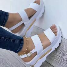 Zapatos de mujer de punta abierta, sandalias de verano resistentes y antideslizantes con cuña, zapatos de cordones lisos para mujeres