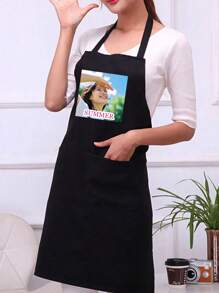 1pc Personalized Custom Chef Black Apron,Image Customization,Text Customization,Family Apron,Baking Apron,Housewife Apron,Hairdresser Beauty Salon Cosmetologist Cosmetology School Barber Gift Custom,Unique,Personalized Ideal Gift