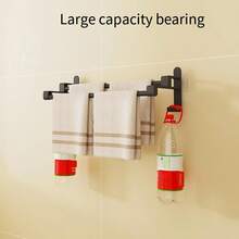 1pc No Drilling Needed Double Rod Wall Mounted Bathroom Towel Rack, Multi-Functional Storage Rack For Bathroom, Kitchen, And Behind The Door - Multicolor - View 4