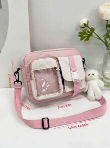 Two Tone Release Buckle Decor Square Bag With Bag Charm School Bag For Graduate, Teen Girls, Freshman, Sophomore, Junior & Senior In College, University & High School, Perfect For Outdoors ,Travel & Back To School