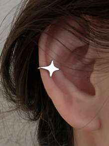 1 Pair Simple Smooth Cross Star Clip-On Earrings, No Piercing Required Four-Pointed Star Earrings, Fashionable And Jewelry For Girls, Suitable For Daily, Festival Or Party Occasions