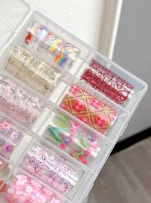 10 pièces/set Autocollants et décalcomanies pour nail art avec motifs printaniers de fleurs, de tulipes et de galaxie. Convient aux salons de manucure et à un usage personnel