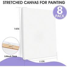 Canvas For Painting, 8 Pack Stretched Canvas 11x14, 5/8 In Profile Primed White Blank Canvases For Painting For Oil & Acrylic Paint.