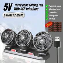 1pc 3 Head USB Interface Car Seat Fan, 360° Rotation, 2-Speed Wind Speed Adjustment 5V Car Fan With Parking Sign For Car Use, Powerful Air Circulation, Adjustable Clip, Plastic Exhaust Fan Design, No Battery Required - Multicolor - View 2