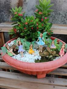 2pcs-6styles Fairy Garden Accessories, Mini Fluorescent Wings Flower Fairy Garden Model, Resin Fairy Character Pot Decoration, Cute Whispering Fairy Garden Resin Crafts Tabletop Ornaments, Small Fairy Figurines For Fairy Garden, - Multicolor - View 8