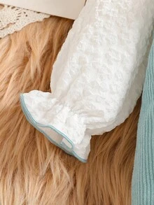 Baby Girls' Cute Ruffle Collar Flounce Bow Puff Sleeve Ruffle Hem Zipper Front Jumpsuit, Suitable For Everyday Outings In Spring And Autumn - Mint Green - View 6