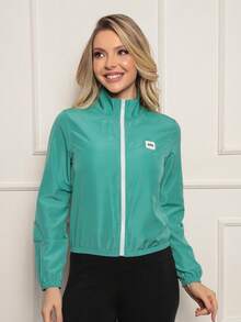 Women's Microfiber Cropped Jacket, Water Resistant And UV Protection - Versatility, Comfort And Style - Mint Green - View 1