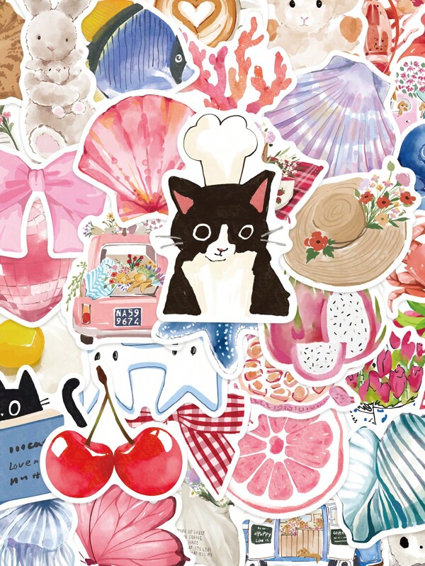 4 Sets Simple & Unique Watercolor Diary Stickers, Suitable For IPad, Tablet, Smartphone Cases, Luggage, Notebook, Waterproof Sticker Decals