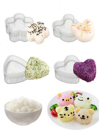 1pc/4pcs DIY Bento Molds, Sushi Molds, Rice And Vegetable Roll Molds, Creative Modeling Molds, Triangle Rice And Vegetable Roll Molds, Heart-Shaped Molds, Plum Shaped Molds, Bear Molds, Bread Molds, Baking Appliances