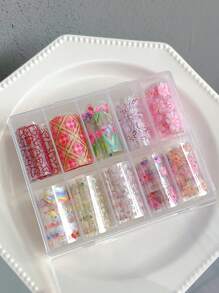 10 pièces/set Autocollants et décalcomanies pour nail art avec motifs printaniers de fleurs, de tulipes et de galaxie. Convient aux salons de manucure et à un usage personnel