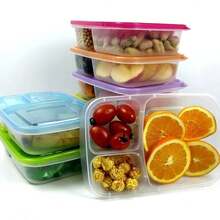 1/7pcs New Compartment Lunch Box Plastic Bento Box With Lid, Microwave Safe Meal Prep Containers - Multicolor - View 2