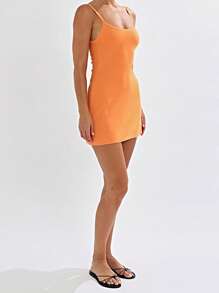 Vestido de verano para mujer de mini camisola sin mangas con espalda abierta, de punto con floral y tirantes de espagueti