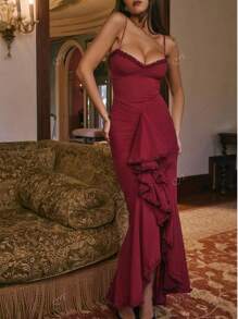Modisches, elegantes, sexy, gerafftes, figurbetontes Asymmetrisch-Saum-Mesh-Ballkleid, Partykleid, Cocktailkleid