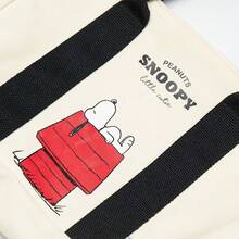 Miniso 1pc Snoopy Cartoon Pattern Canvas Tote Bag, Large Capacity Handbag, Travel Storage Bag, Reusable, Non-Deformable Shopping Bag (Beige) - Beige - View 7