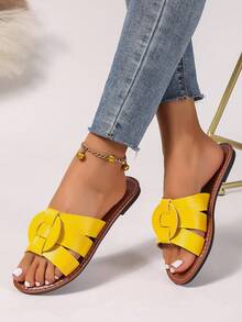 Fashion Woven Flat Sandals For Women, Casual Slip-On Open Toe Slippers, Suitable For Casual Wear, Dresses, Beach, Summer