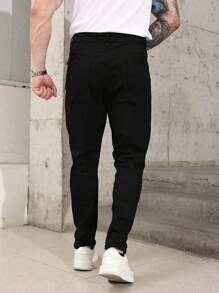 1pc Men's Black Stretch Denim Jeans, Streetwear Casual Jogger Pants, Breathable Skinny Ripped Jeans Suitable For City Walking, Parent-Child, Outdoor Activities
