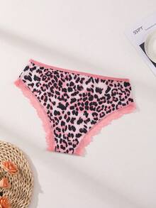 5 PCS Women's Sexy Ice Silk Panties Mid Waist Seamless Briefs Leopard Print Comfortable And Breathable Lace Splicing Lingerie Sports Underwear - Multicolor - View 9