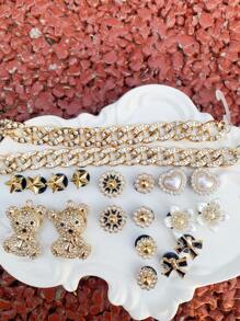 Set de 20 piezas Decoración con cadena de oso dorado de rhinestone completo para zapatos de jardín DIY, accesorios extraíbles para sandalias/pantuflas de estilo campus, adecuado para todas las temporadas y regalos festivos