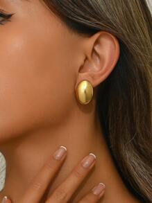 1 Pair Minimalist Elegant Smooth Oval Stainless Steel Stud Earrings, Suitable For Women's Daily Wear/Party, Great Gift For Her