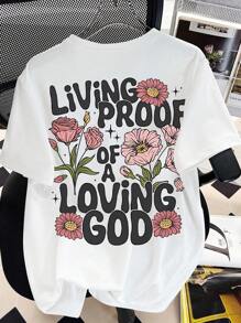 Teen Girl Slogan And Flowers Print Graphic Tees For Girl Short Sleeve T Shirts,Teen Girl's Summer Tops Crewneck Shirt Blouse