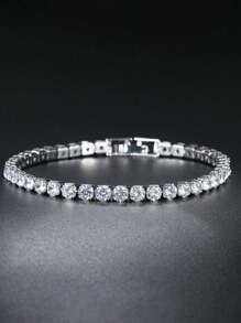 1pc Luxury Shiny Cubic Zirconia Tennis Chain Bracelet For Men, Suitable For Daily Wear, Couples Bracelet