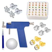 Kit di perforazione orecchie riutilizzabile con 36 orecchini a perno, 4 orecchini a corona e 2 orecchini a fiore di prugna - adatto per l'uso in salone per perforazione delle orecchie