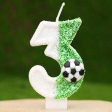 Creative Hot-Selling 0-9 Numeric & Letter DIY Birthday Cake Candle, Handmade Party Festival Decoration Candle, White & Green Bicolor, Colorful Glitter Football Field Design, For Birthdays, Celebrations, Photo Props, 1 Pc