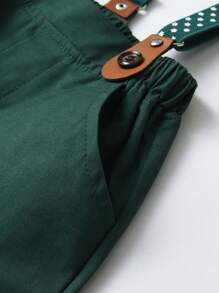 Junger Jungen Gentleman 2 Stück/set Kurzarmhemd Mit Umgedrehtem Kragen, Fliege Und Hosenträger Shorts, Perfekt Für Geburtstagsparty, Hochzeit, Show, Bankett, Usw.