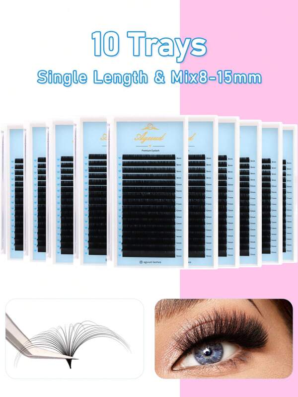 160 Rows 10 Trays CC 8-15mm/Mix Volume Classic Natural Matte Black Lash Extensions Value Pack Korean Pbt Fiber Velvet Cashmere Eye Lash Trays 0.03/0.05/0.07/0.10 Individual Extent Eyelash Extensions