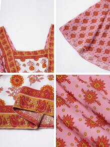 Robe évasée à manches courtes, col carré, imprimé floral élégant, été 2025 resort, pour femmes PoPoHouse