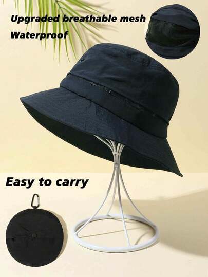 1 pieza Sombrero de cubo empacable, resistente al agua, de secado rápido y resistente a los rayos UV para exteriores, sombrero solar transpirable para exteriores unisex con correa para la barbilla desmontable