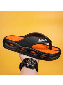 Chanclas para hombre con estampado tropical, sandalias casuales con diseño de letras para usar en la playa, al ir y venir del trabajo, en casa, en verano - Negro - Ver 6