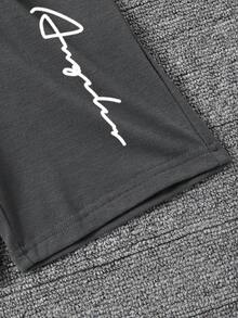 Tween Boy Letter Print Crew Neck Short Sleeve T-Shirt And Shorts Set - Dark Grey - View 7