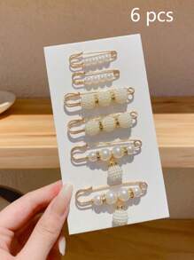 6/8/12pcs/Set Faux Pearl Safety Pins Set, Waist Clips For Pants, Shirts & Dress To Prevent Exposure