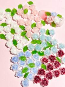 60 piezas Juego de decoraciones para arte de uñas con camelias de 8 mm en rosa/blanco/azul/rojo, decoraciones planas de resina adorables para diseño de uñas, ideales para encanto de uñas de verano, decoración de fundas de teléfono, populares en Japón y Corea, suministros de arte de uñas