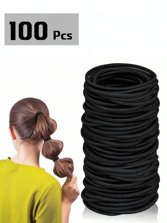 10Pcs/30Pcs/60Pcs/100Pcs High Elasticity Basic Black Hair Ties, Hair Accessories, Hair Tie Scrunchies Ponytail Holders, Multi-Functional Hair Styling Tools, Rubber Bands Won't Damage Hair, For Thick And Curly Hair For Women Or Men, Suitable For Daily Life, Outdoor, Shower, Casual Party, Work Commute, Sports, Campus, Date, Holiday Travel, Great Gift For Mom, Friends, Couples, Classmates, Hair Bobbles ,Hair Rope