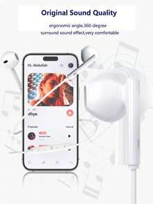 入耳式耳塞式耳机兼容 Ipad Lightning 连接器有线耳机带遥控器控制音乐、电话和音量兼容 iPad、笔记本电脑，适用于 IOS/Android 用户，适合家人、朋友、孩子、生日、圣诞节、冬季、节日的礼物简约美观且佩戴舒适，享受清晰的音频与麦克风功能，适用于手机电脑的运动耳机 - 白色 - 查看 9