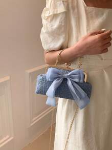 New Sequin Chain Evening Clutch Bag, Women Fashion Celebrity Party Purse, Solid Color Crossbody Handbag