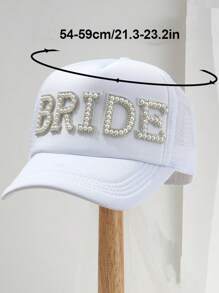 Bride White Pearl Embellished Baseball Cap Sun Hat, Perfect For Wedding Decoration/Bride To Be Bachelorette Party/Bridal Shower/Honeymoon Trip/Wife Gift