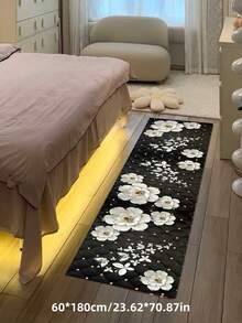 1pc White Floral Area Rug, Long Runner Rug, In-Style Rug, Hallway Carpet, Decorative Rug, Sofa Seat Rug, Thick Pile Rug, Home Decor Room Accessory, Living Room Rug, Bedroom Rug, Entryway Rug, Kitchen Rug, Bathroom Rug, Study Rug - Multicolor - View 5