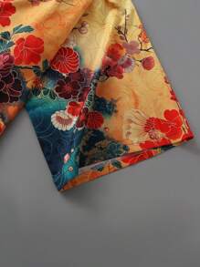 Minimalist-Style Japanese Inspired Floral Print Kimono Robe, Spring/Summer Loose Open Cardigan For Couples, Thin Jacket For Air Conditioning, Streetwear, Travel, Beach, Daily Wear, Shawl, Cultural Festival Costume